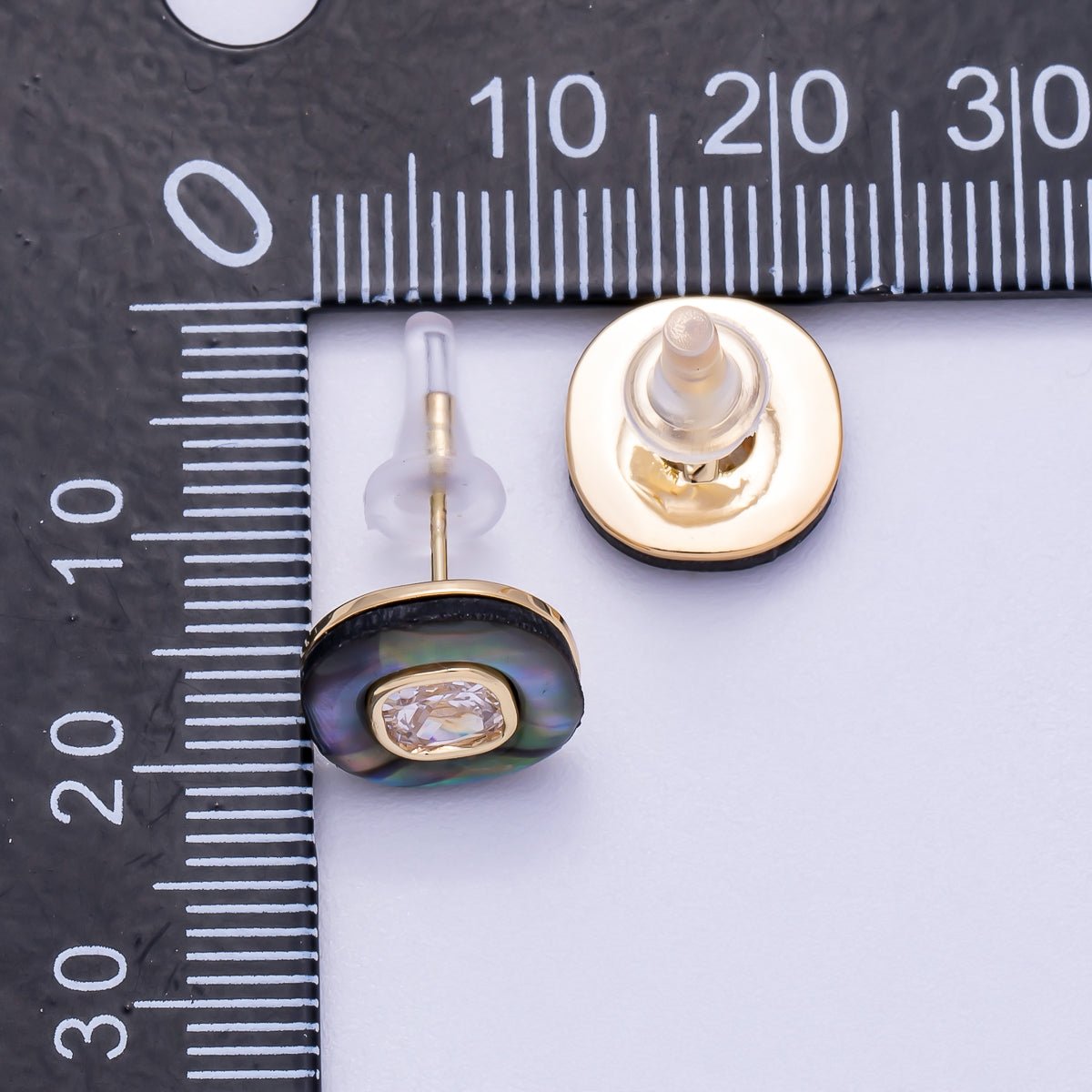 16K Gold Filled Double Round Abalone Shell Stud Earrings | Earrings - 00303 - DLUXCA