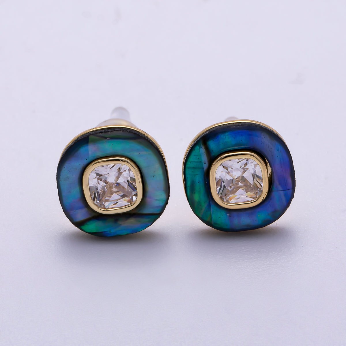 16K Gold Filled Double Round Abalone Shell Stud Earrings | Earrings - 00303 - DLUXCA