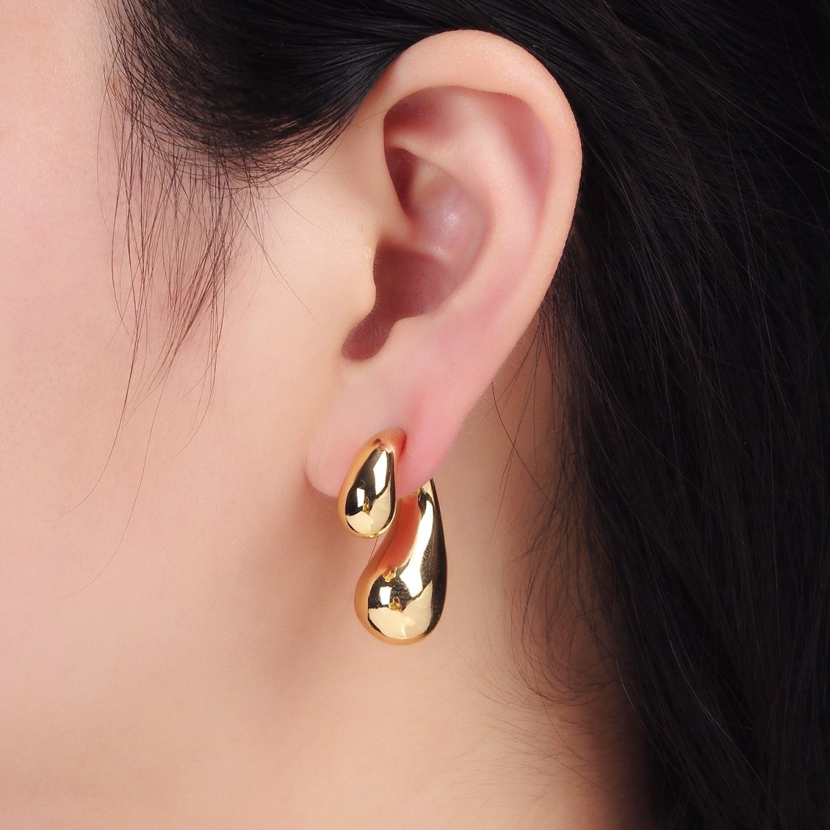 16K Gold Filled Double Teardrop Minimalist Hoop Earrings | P056 - DLUXCA