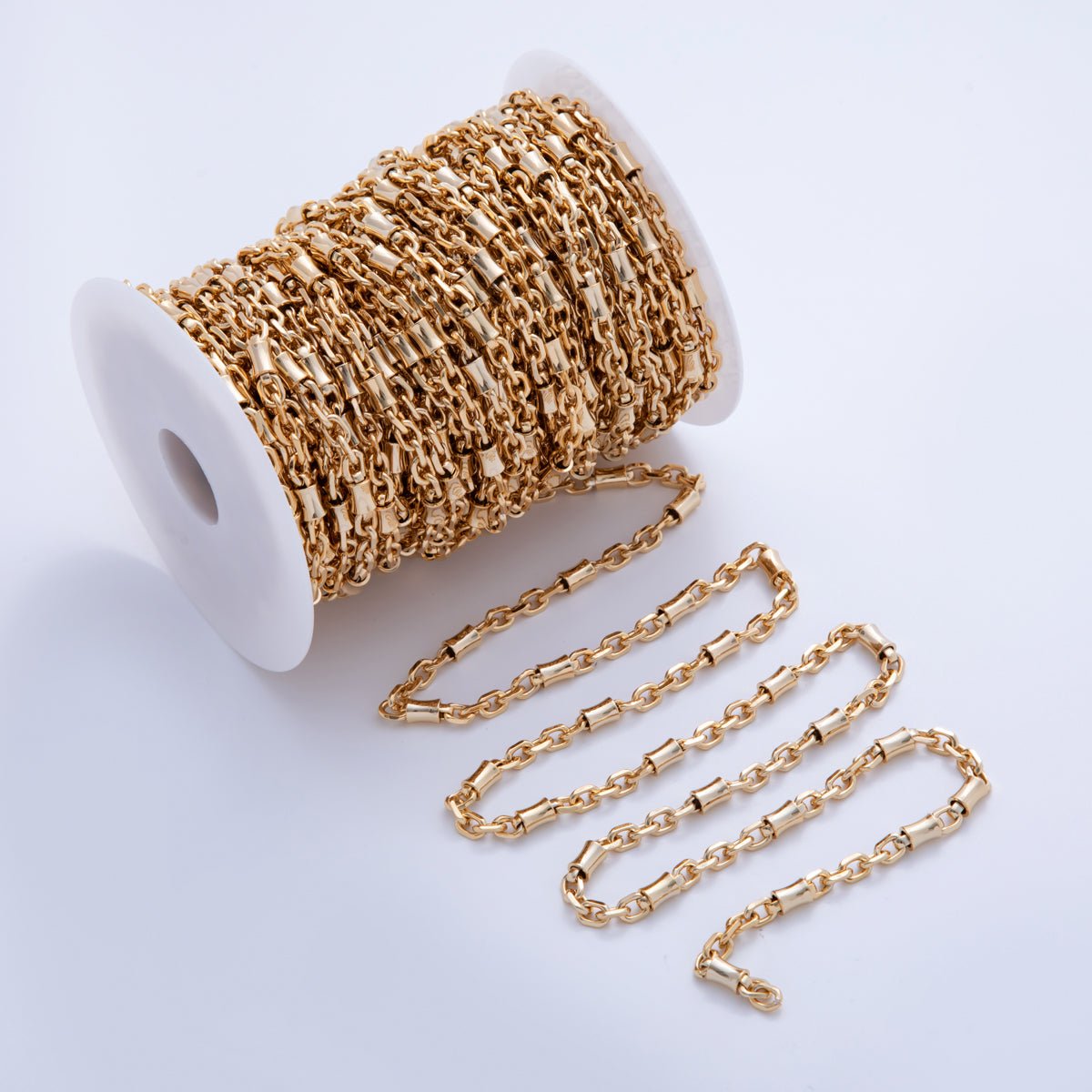 16K Gold Filled Edged Tube Cable Geometric Unfinished Chain by Yard | Roll - 1584 - DLUXCA