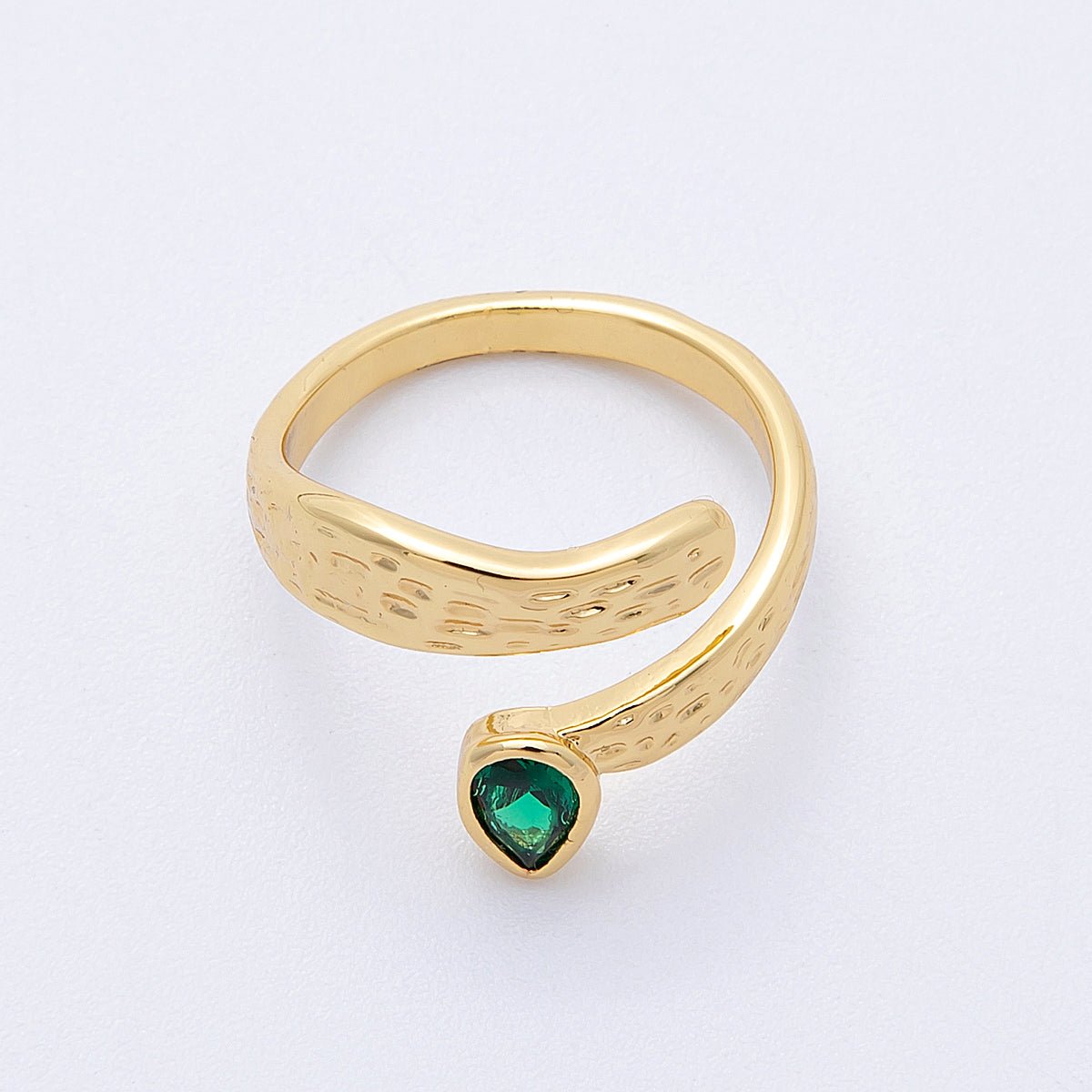 16K Gold Filled Emerald Pear Cut CZ Hammered Twisted Wrap Ring | Rings - 00030 - DLUXCA