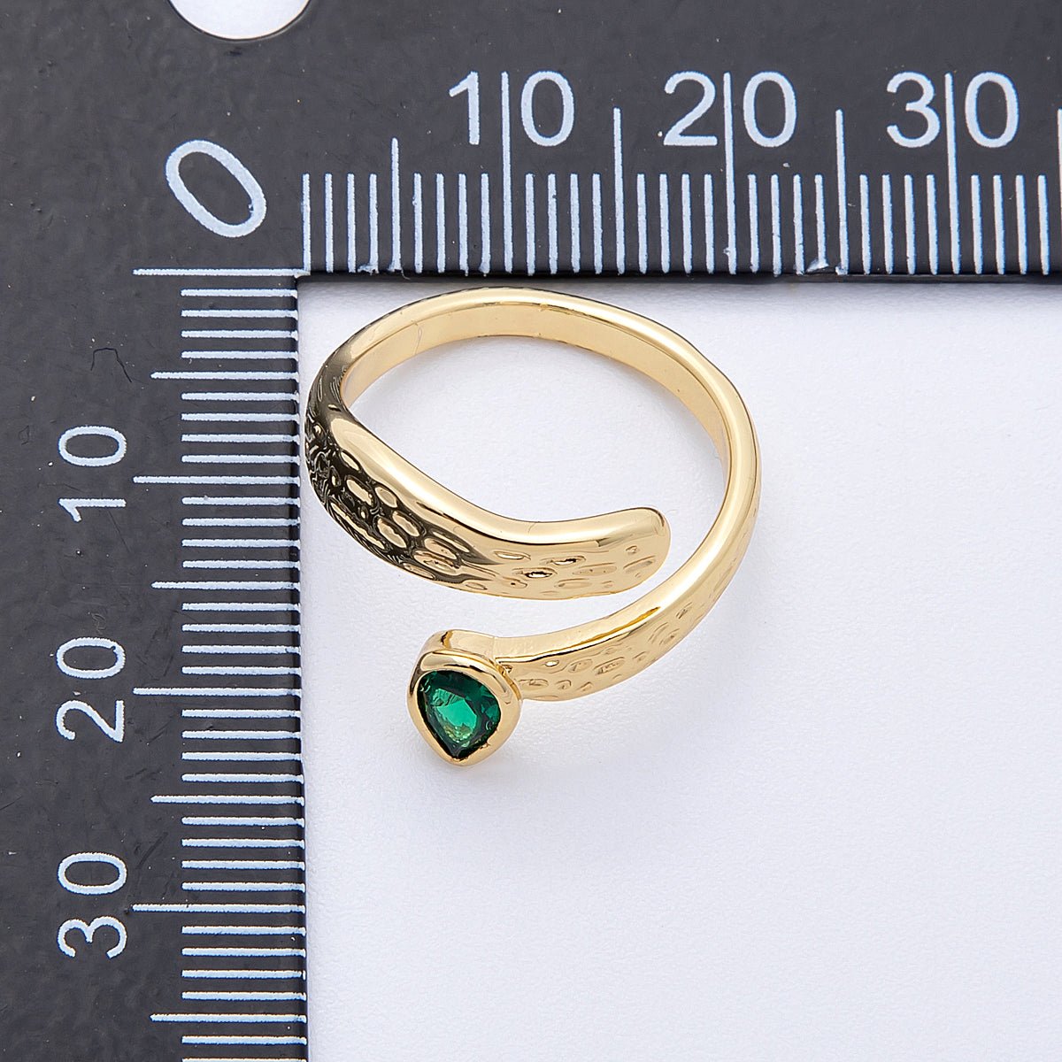 16K Gold Filled Emerald Pear Cut CZ Hammered Twisted Wrap Ring | Rings - 00030 - DLUXCA
