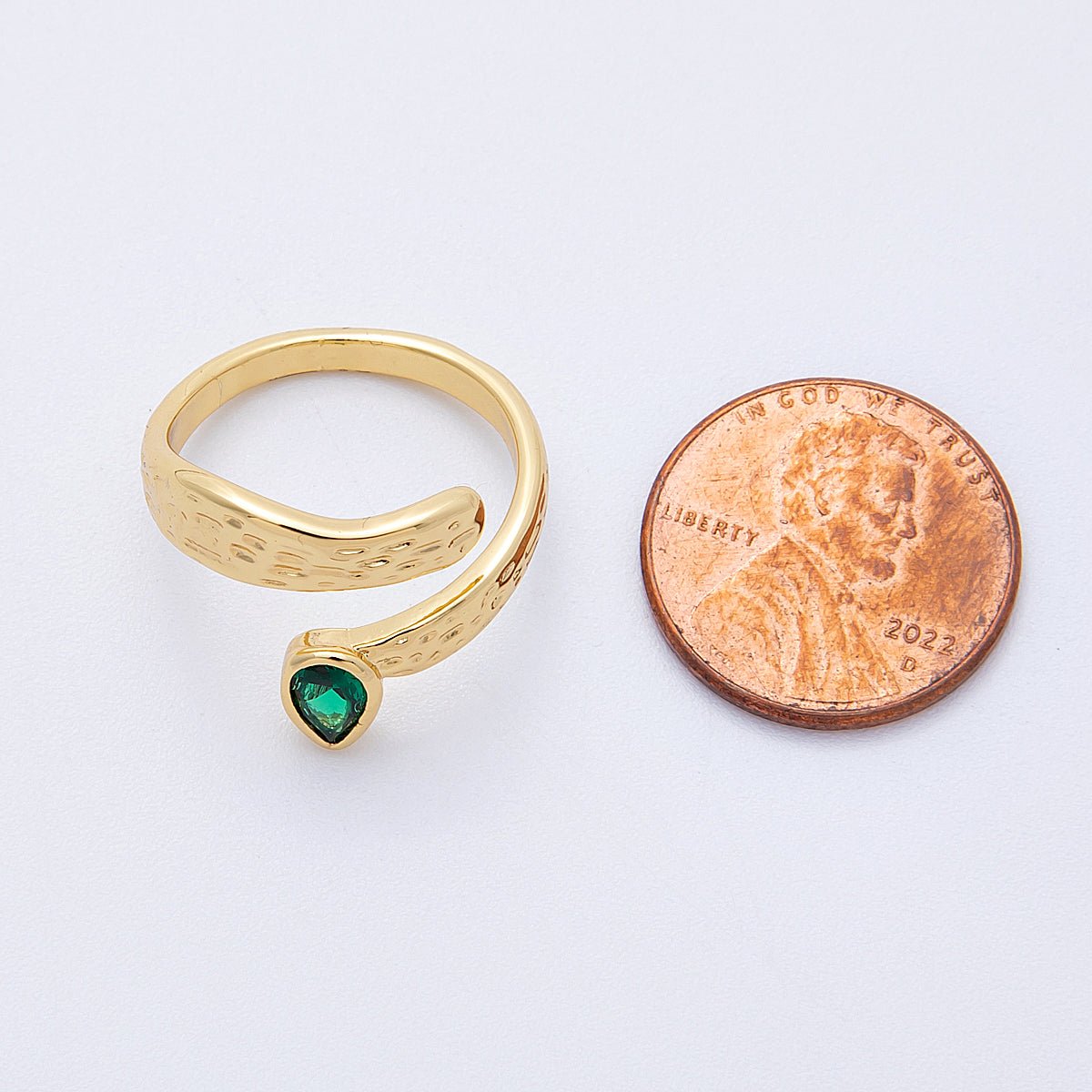 16K Gold Filled Emerald Pear Cut CZ Hammered Twisted Wrap Ring | Rings - 00030 - DLUXCA