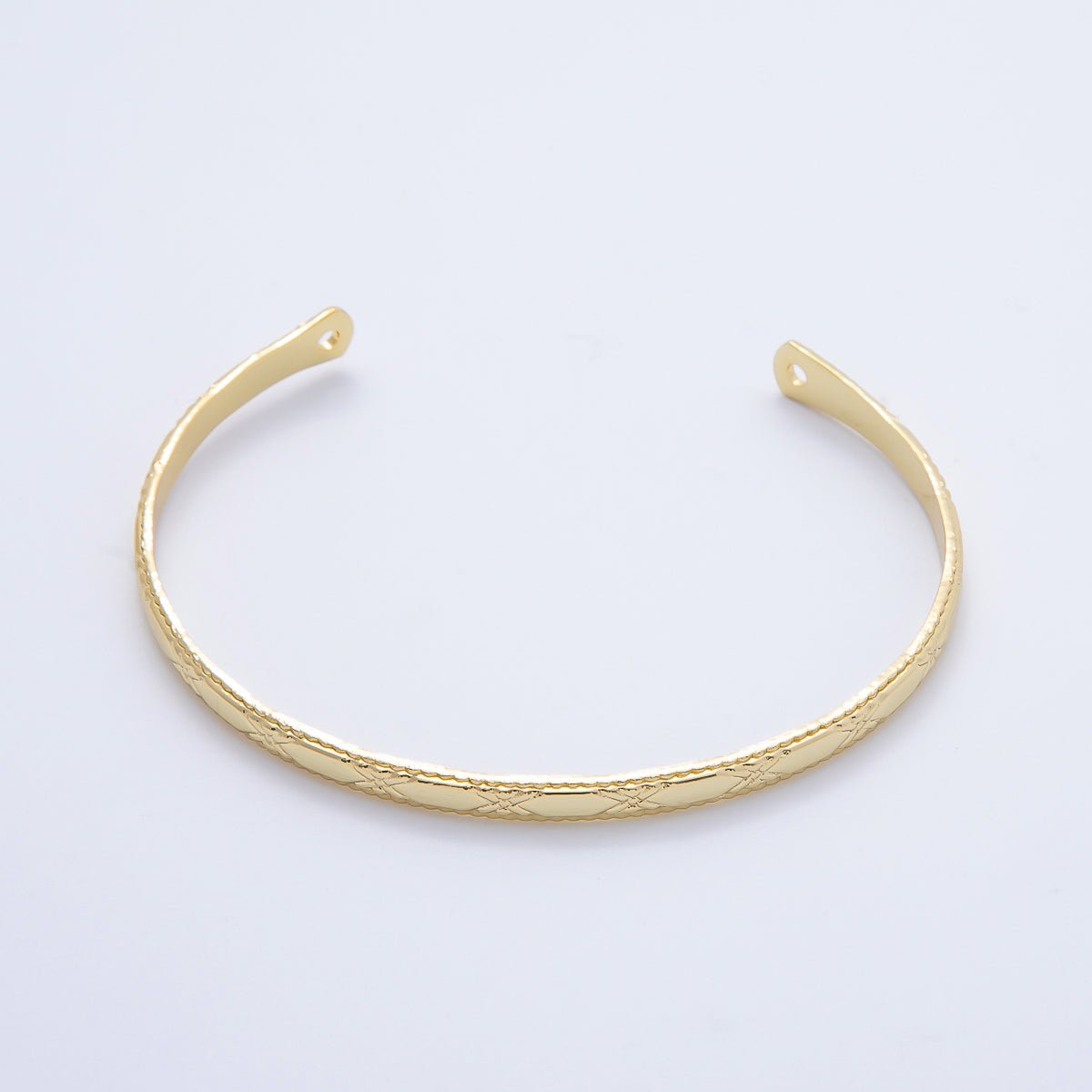 16K Gold Filled Etched Lattice Cuff Unfinished Half Bangle Bracelet | WA - 04411 - DLUXCA