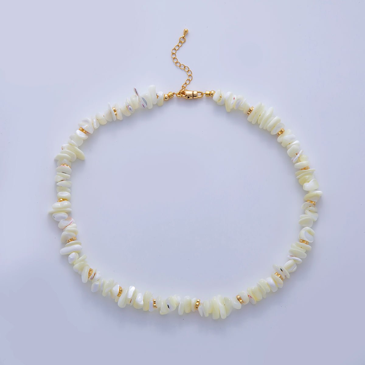 16K Gold Filled Flower Bead Irregular Pebble Shell Pearl Gemstone 17 Inch Handmade Necklace | WA - 309 - DLUXCA