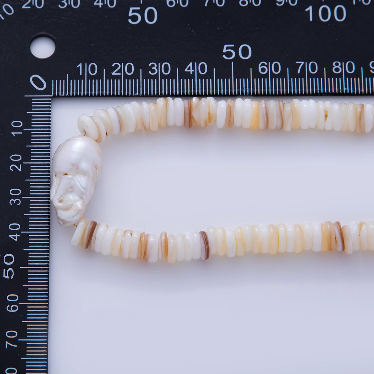 16K Gold Filled Freshwater Pearl Heishi Shell Rhondelle Gemstone 16.5 Inch Handmade Necklace | WA - 1260 - DLUXCA
