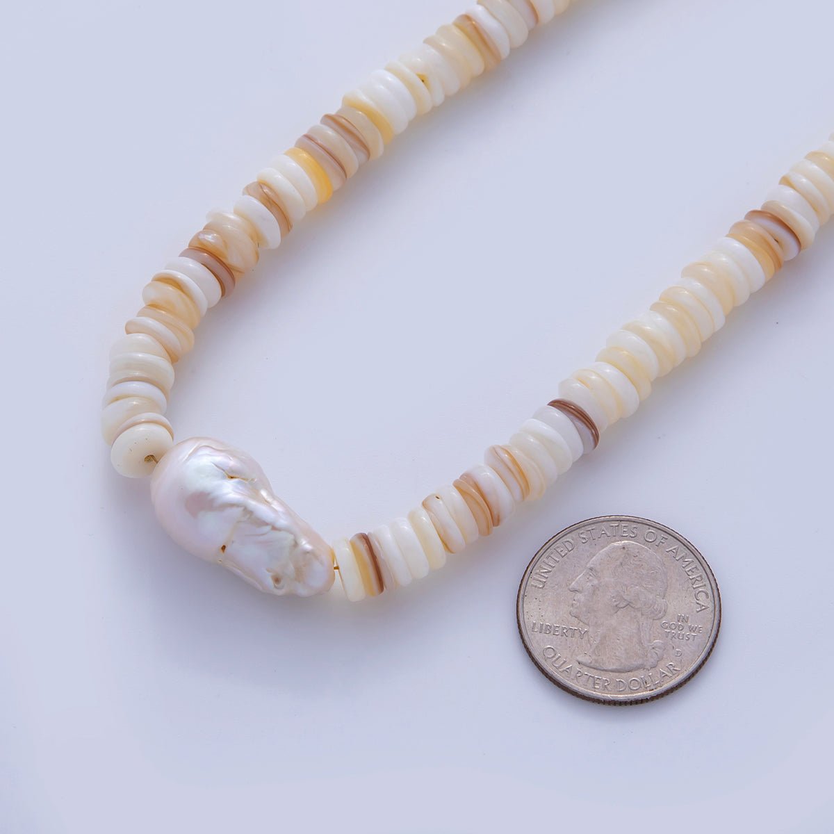 16K Gold Filled Freshwater Pearl Heishi Shell Rhondelle Gemstone 16.5 Inch Handmade Necklace | WA - 1260 - DLUXCA