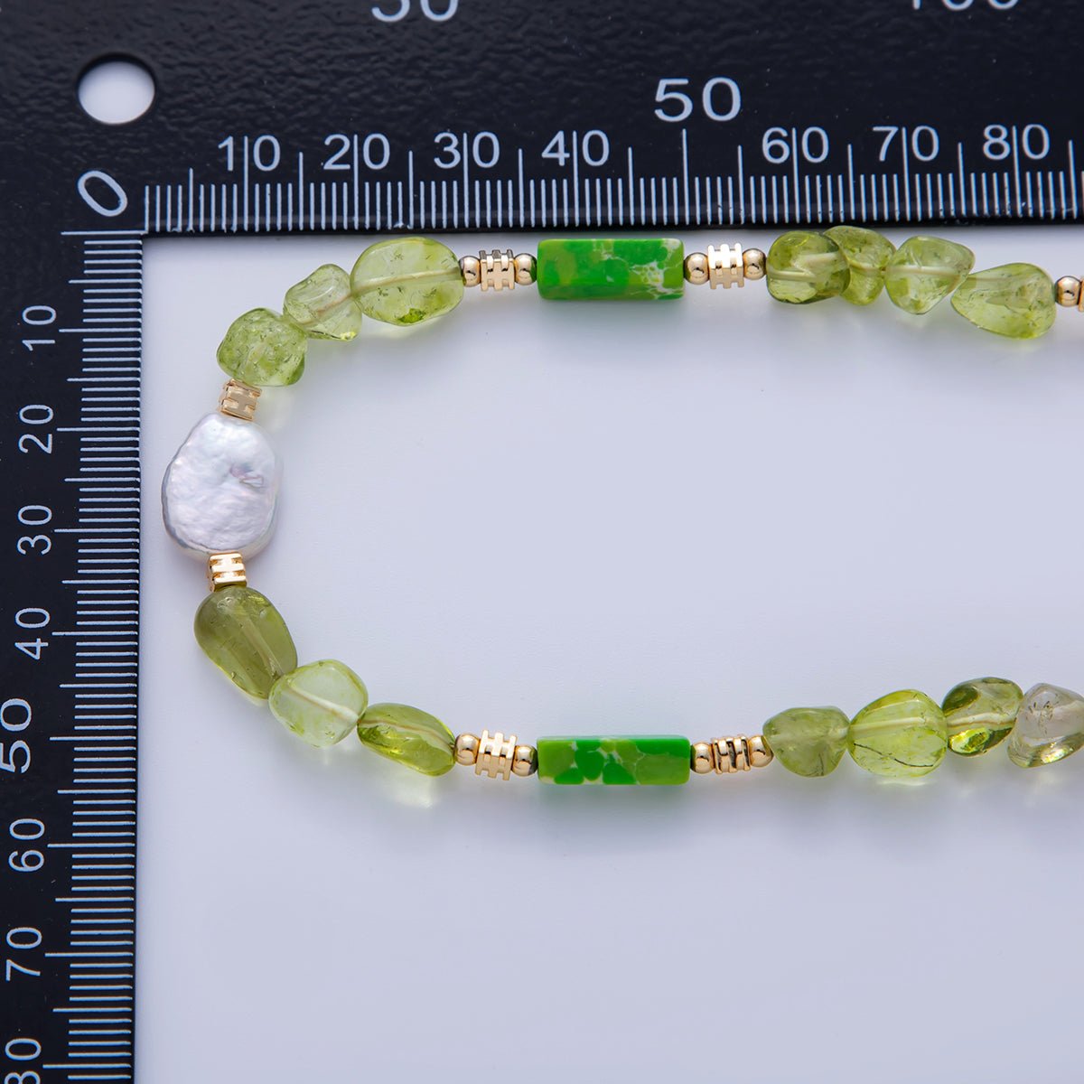16K Gold Filled Freshwater Pearl Peridot Green Gemstone 16 Inch Handmade Necklace | WA - 3179 - DLUXCA