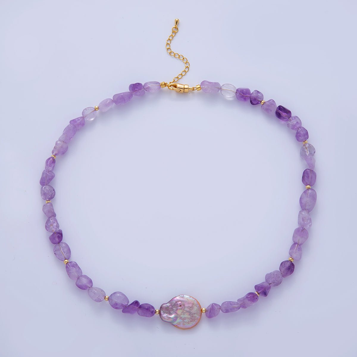 16K Gold Filled Freshwater Pearl Purple Amethyst Gemstone 17.5 Inch Handmade Necklace | WA - 1116 - DLUXCA