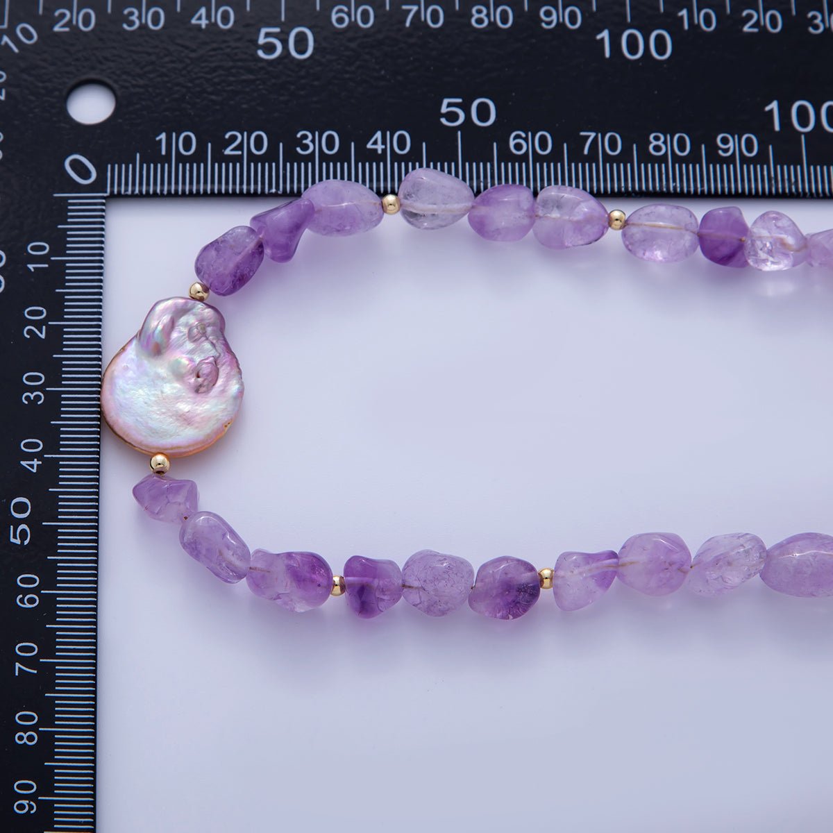 16K Gold Filled Freshwater Pearl Purple Amethyst Gemstone 17.5 Inch Handmade Necklace | WA - 1116 - DLUXCA