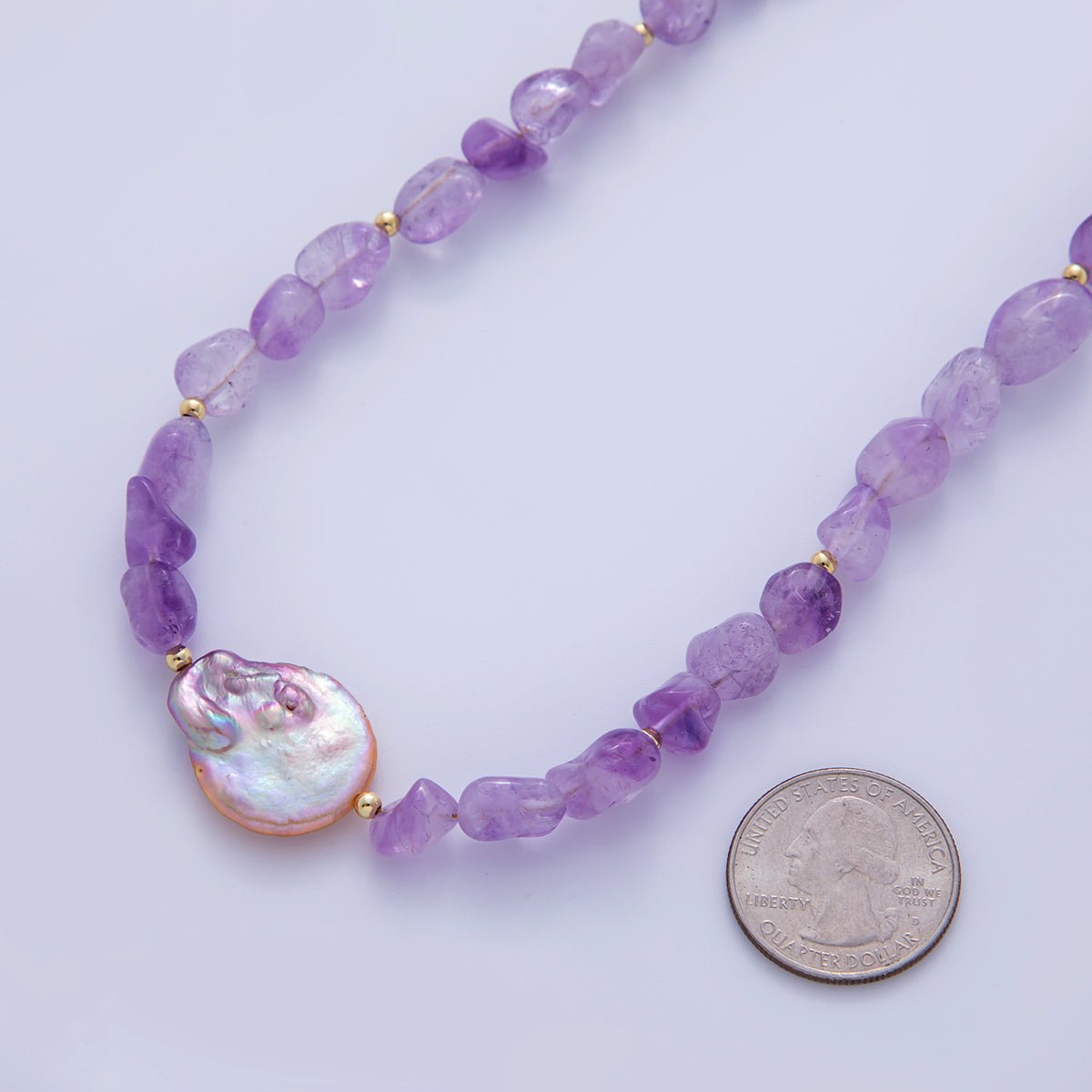16K Gold Filled Freshwater Pearl Purple Amethyst Gemstone 17.5 Inch Handmade Necklace | WA - 1116 - DLUXCA