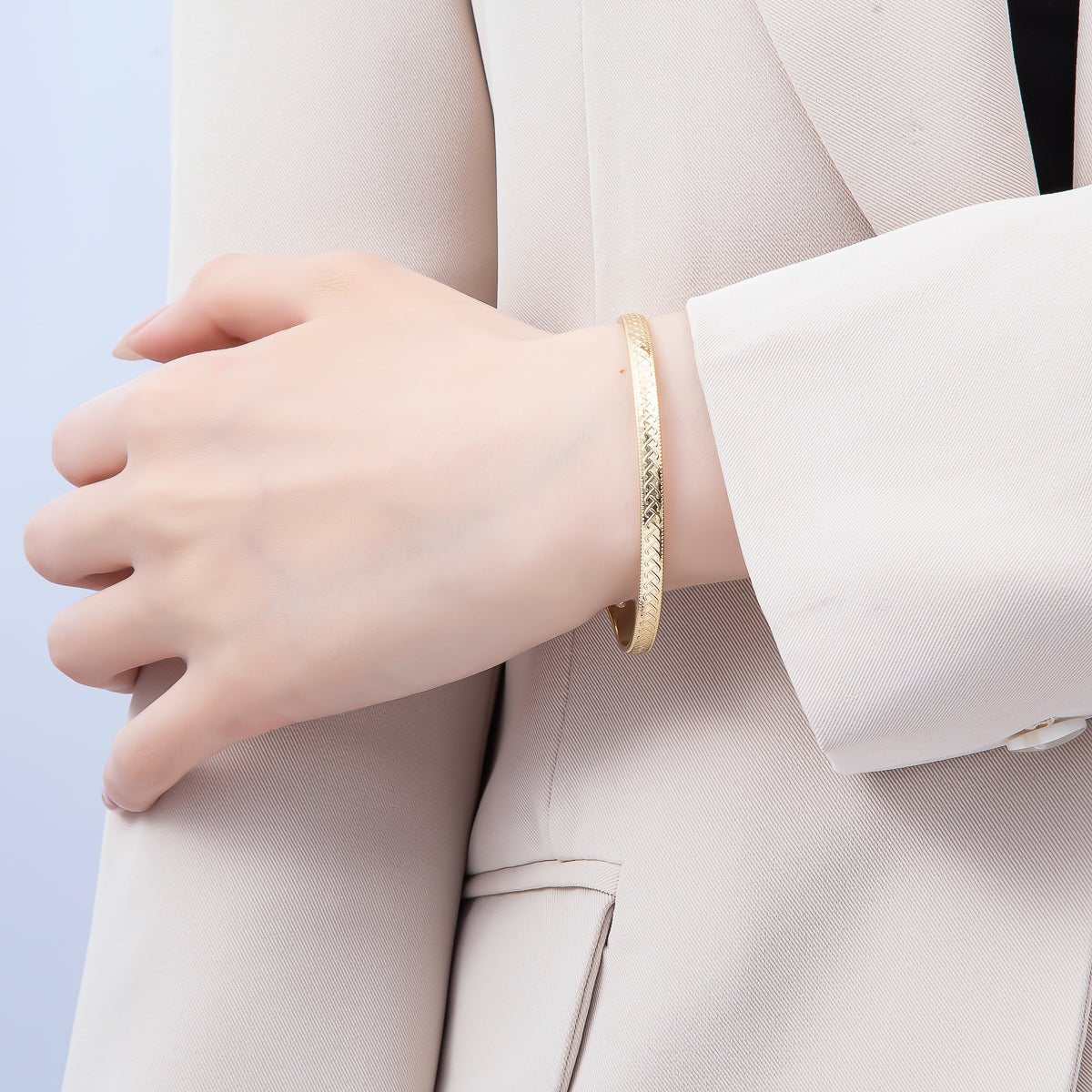 16K Gold Filled Geometric Lined Dotted Cuff Bracelet | WA - 04448 - DLUXCA