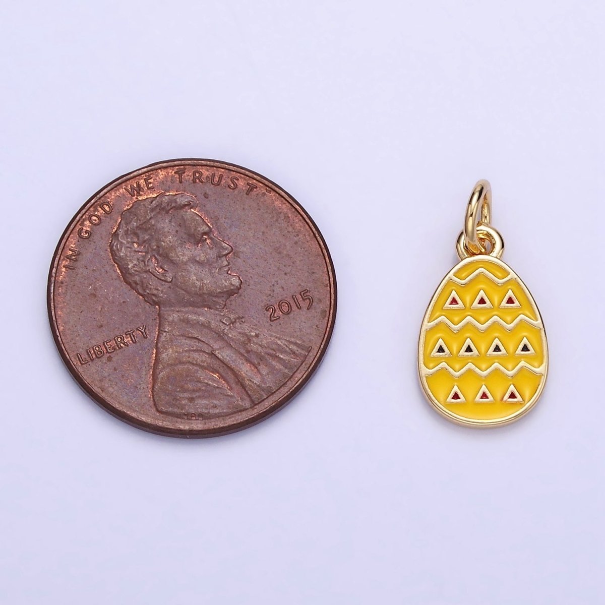 16K Gold Filled Geometric Yellow Enamel Easter Egg Charm | C123 - DLUXCA
