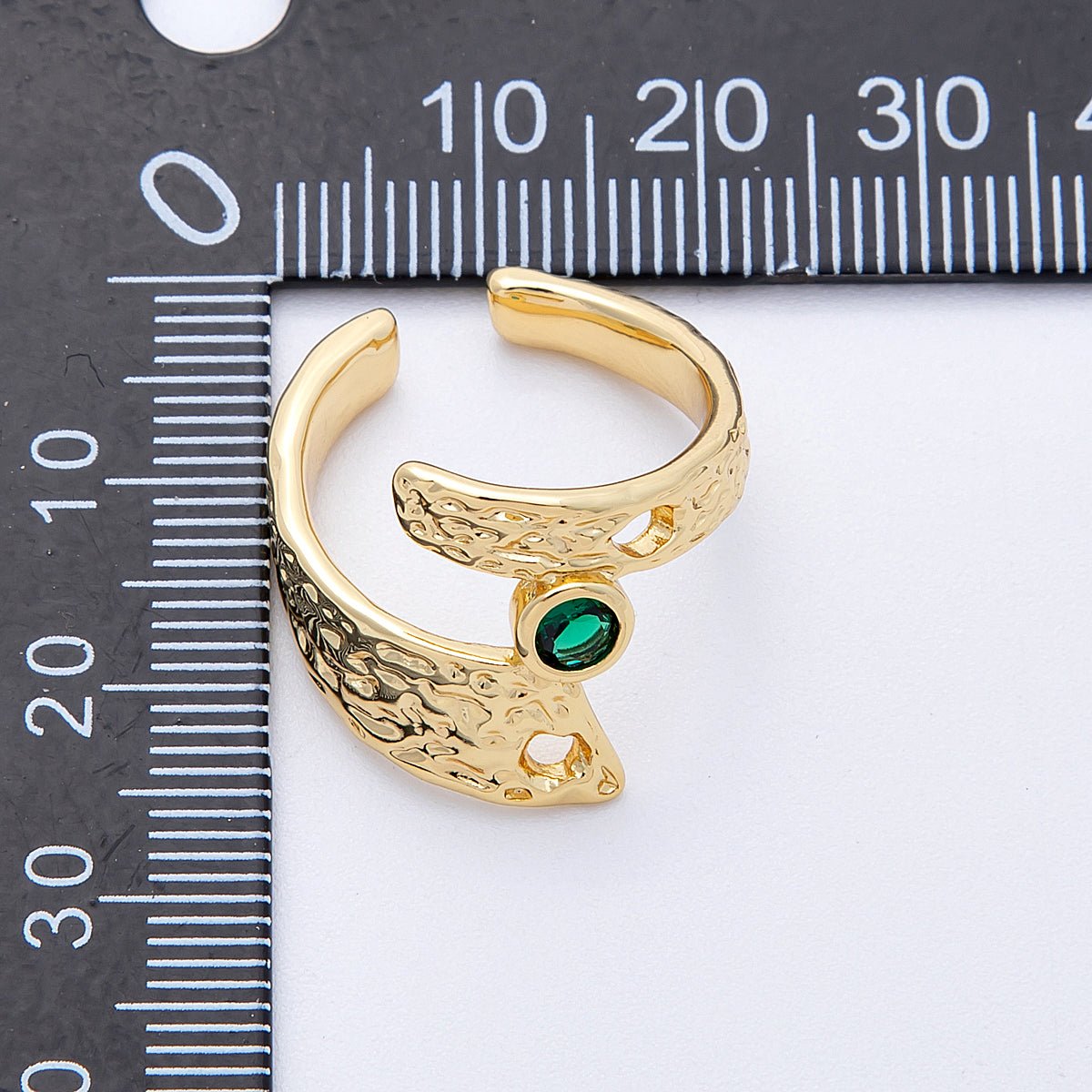 16K Gold Filled Green CZ Geometric Hammered Ring | Rings - 00027 - DLUXCA