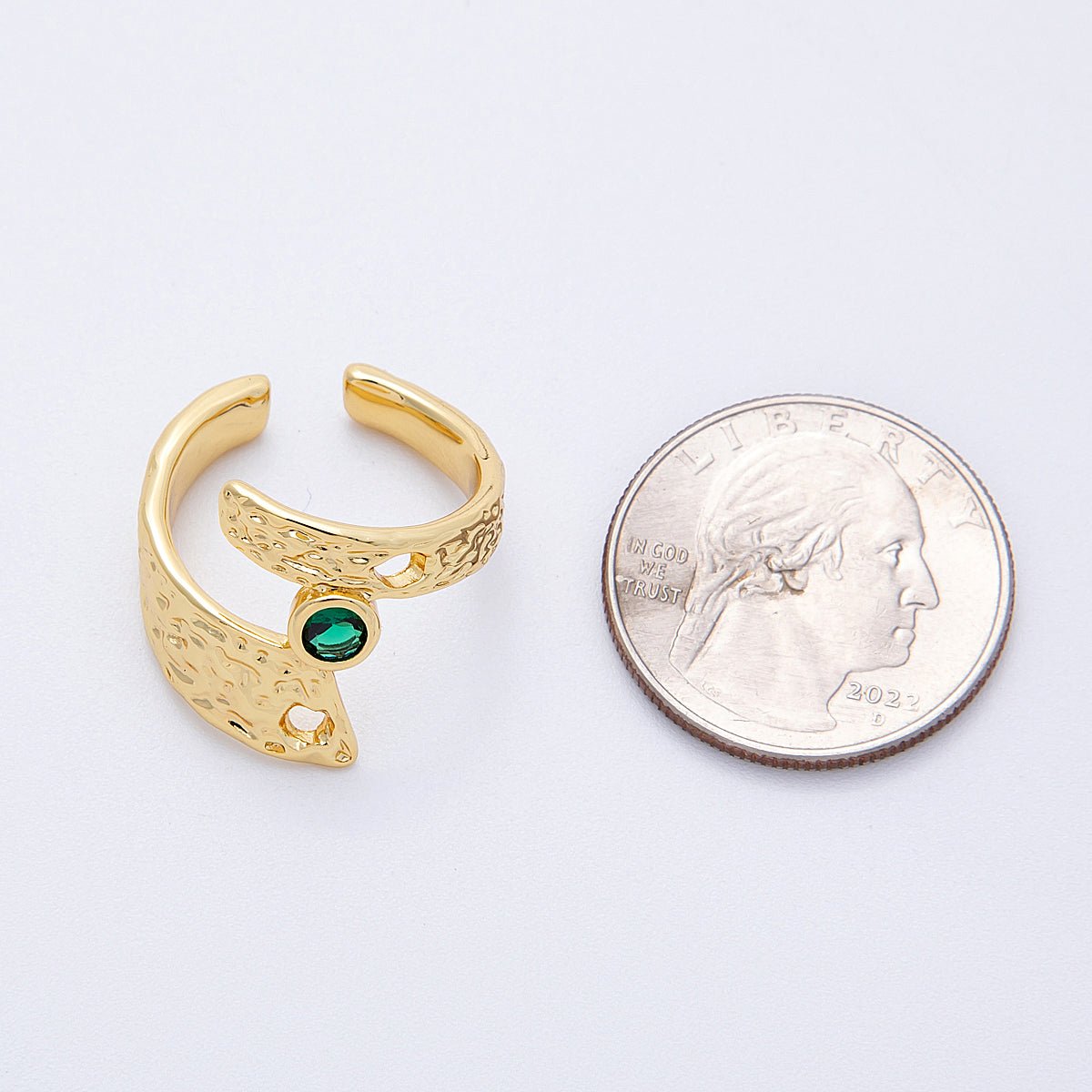 16K Gold Filled Green CZ Geometric Hammered Ring | Rings - 00027 - DLUXCA