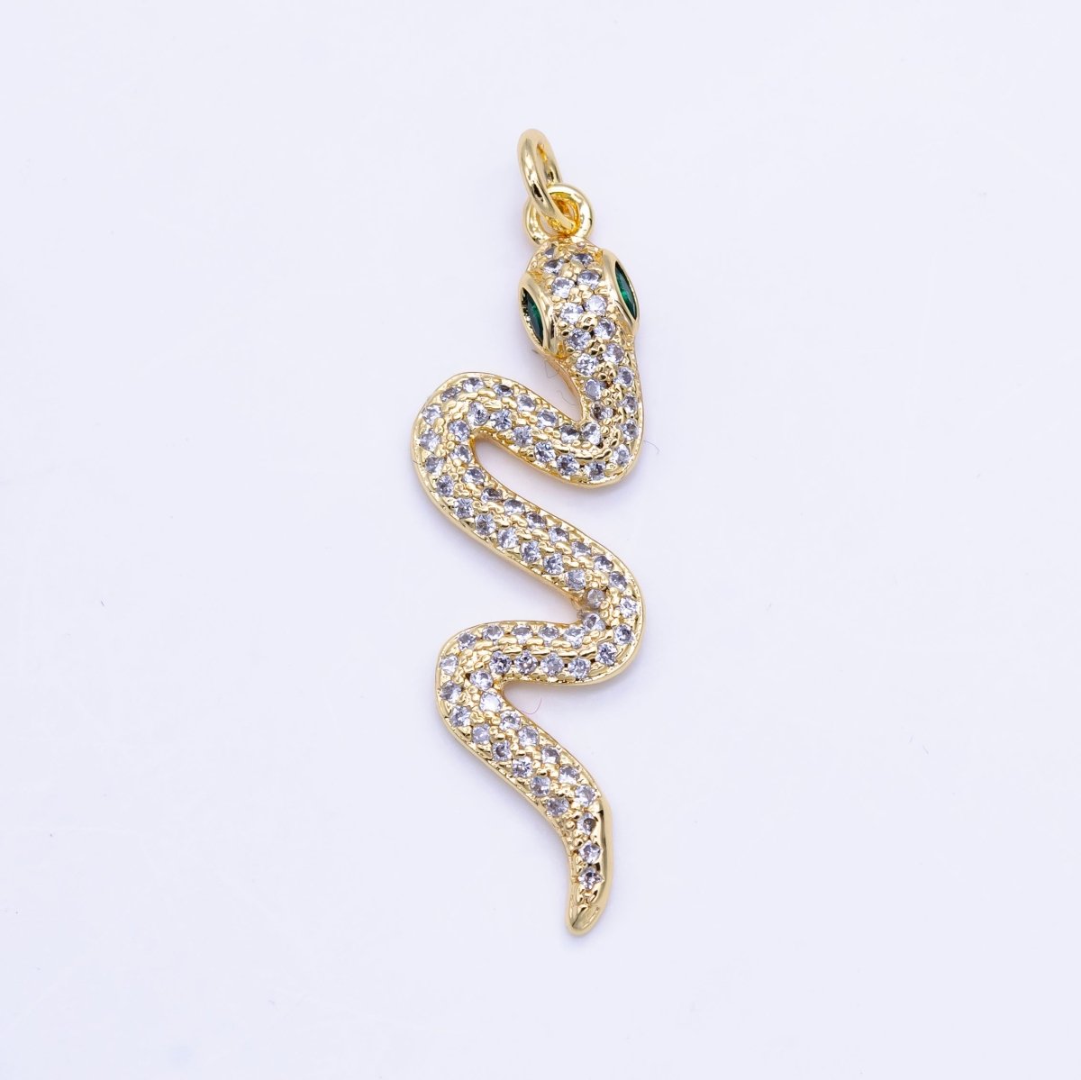 16K Gold Filled Green - Eyed CZ Serpent Snake Charm | D - 772 - DLUXCA