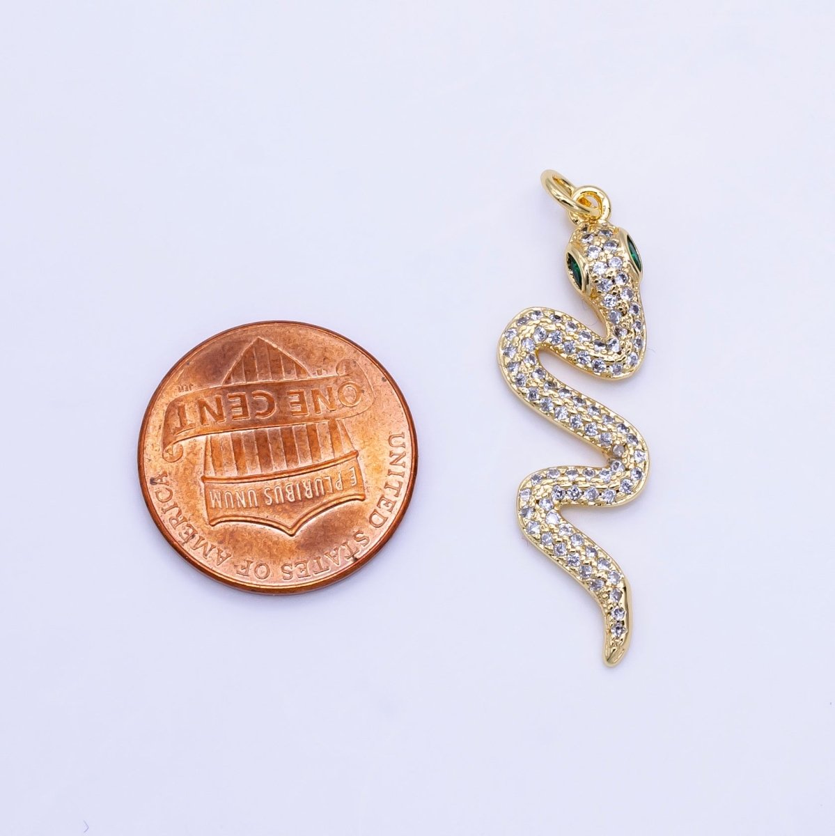 16K Gold Filled Green - Eyed CZ Serpent Snake Charm | D - 772 - DLUXCA