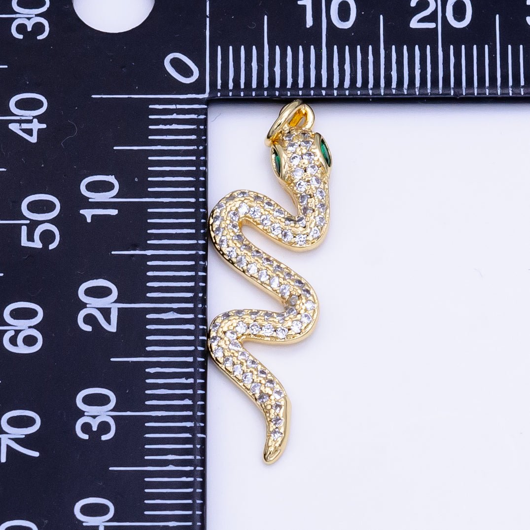 16K Gold Filled Green - Eyed CZ Serpent Snake Charm | D - 772 - DLUXCA