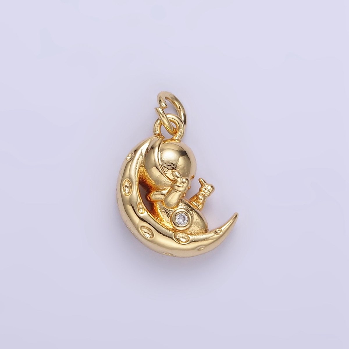 16K Gold Filled Hammered Celestial Crescent Moon Space Man Charm in Gold & Silver | E389 - DLUXCA