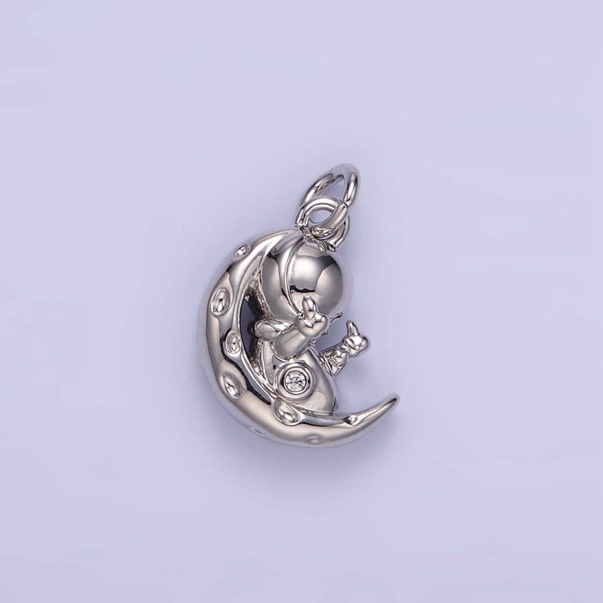 16K Gold Filled Hammered Celestial Crescent Moon Space Man Charm in Gold & Silver | E389 - DLUXCA