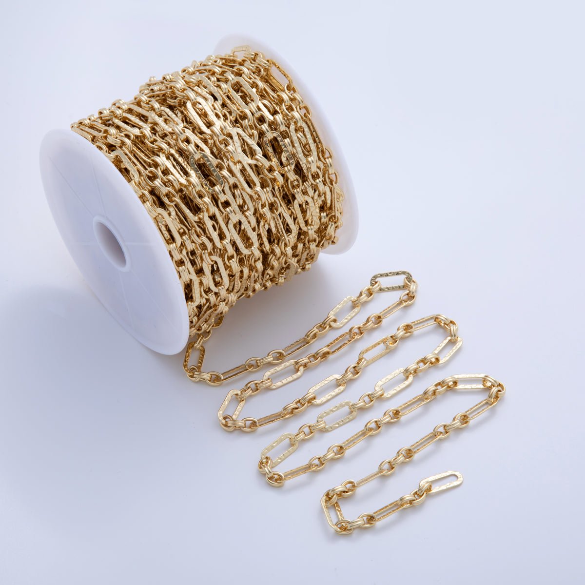 16K Gold Filled Hammered Paperclip Cable Link Unfinished Chain by Yard | Roll - 1587 - DLUXCA