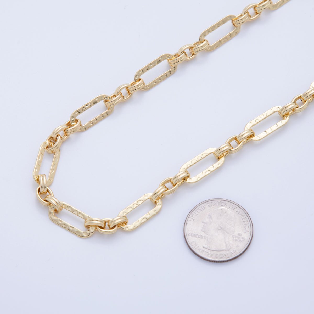 16K Gold Filled Hammered Paperclip Cable Link Unfinished Chain by Yard | Roll - 1587 - DLUXCA