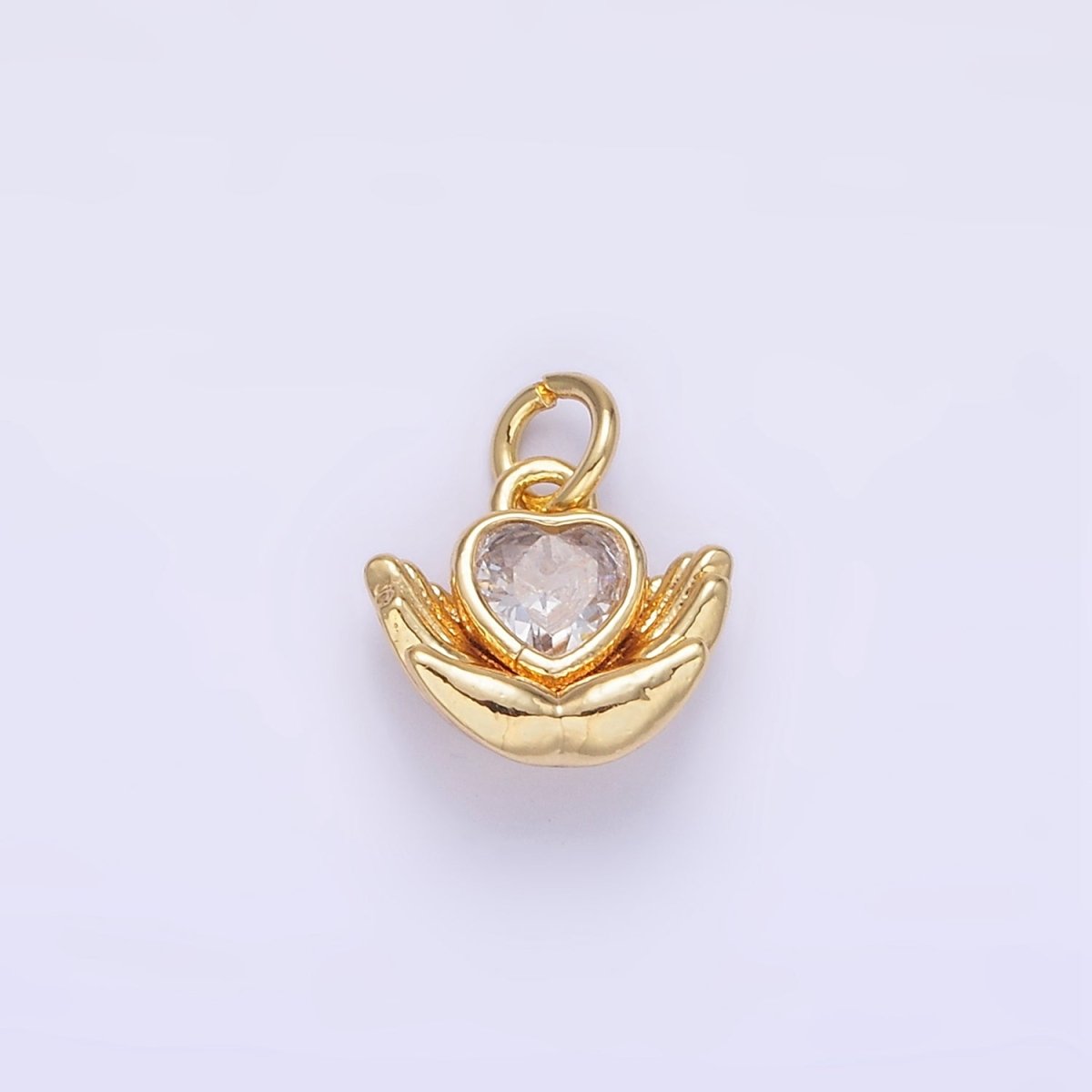 16K Gold Filled Heart CZ Hand Palm Gesture Charm | AG843 - DLUXCA