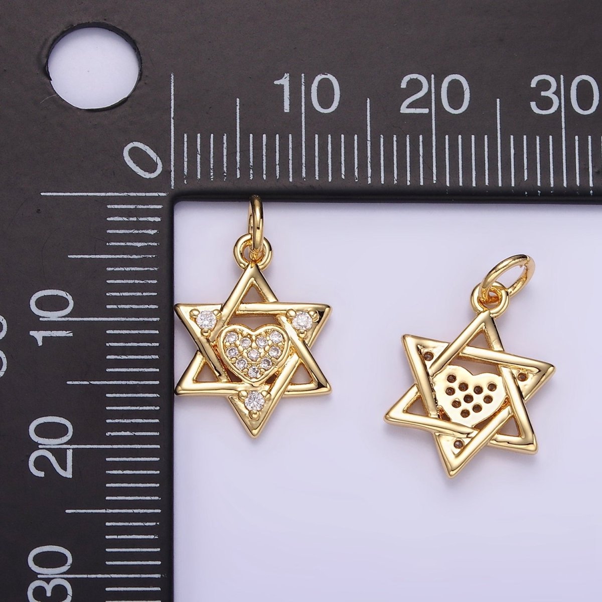 16K Gold Filled Jewish Star Heart Micro Paved CZ Charm | C292 - DLUXCA