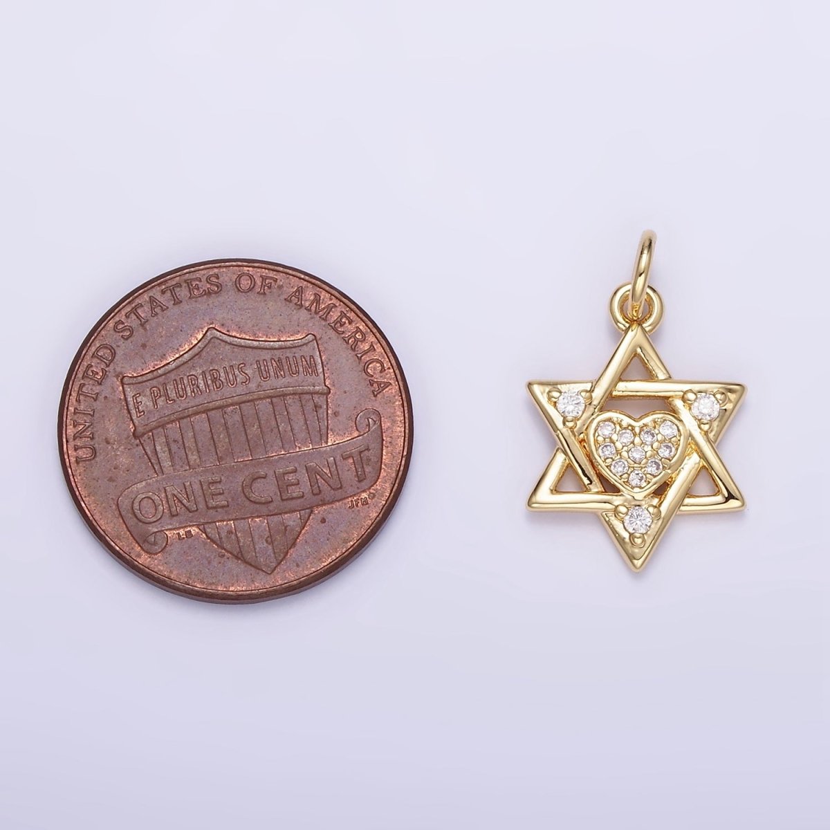 16K Gold Filled Jewish Star Heart Micro Paved CZ Charm | C292 - DLUXCA