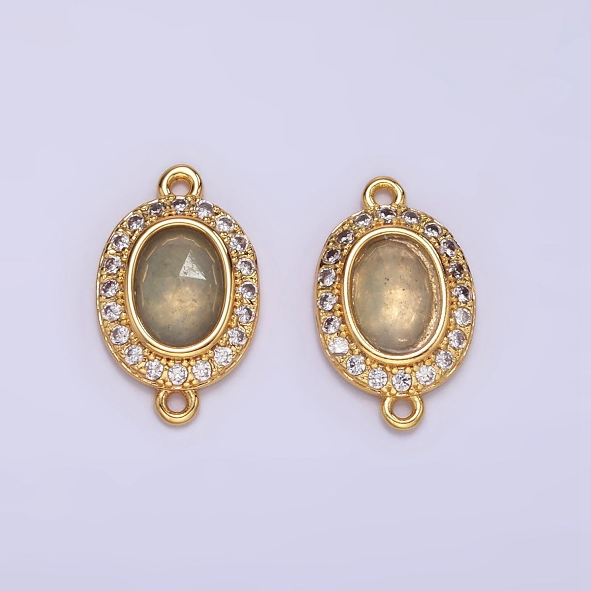 16K Gold Filled Labradorite Micro Paved CZ Oval Connector | F159 - DLUXCA