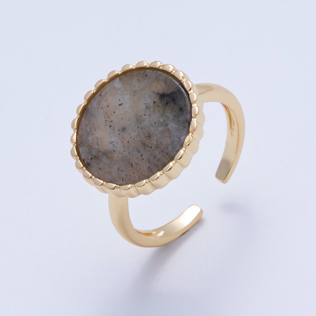 16K Gold Filled Labradorite Natural Gemstone Oval Bezel Statement Ring | Rings - 00057 - DLUXCA
