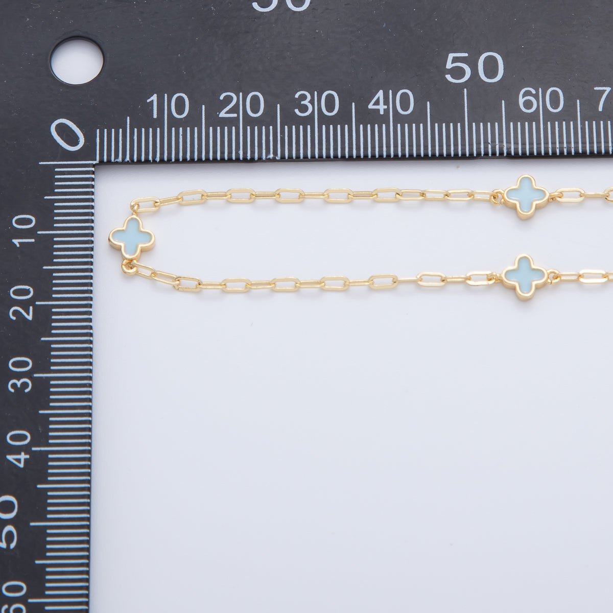 16K Gold Filled Light Blue Quatrefoil Enamel Paperclip Unfinished Chain by Yard | Roll - 1595 - DLUXCA