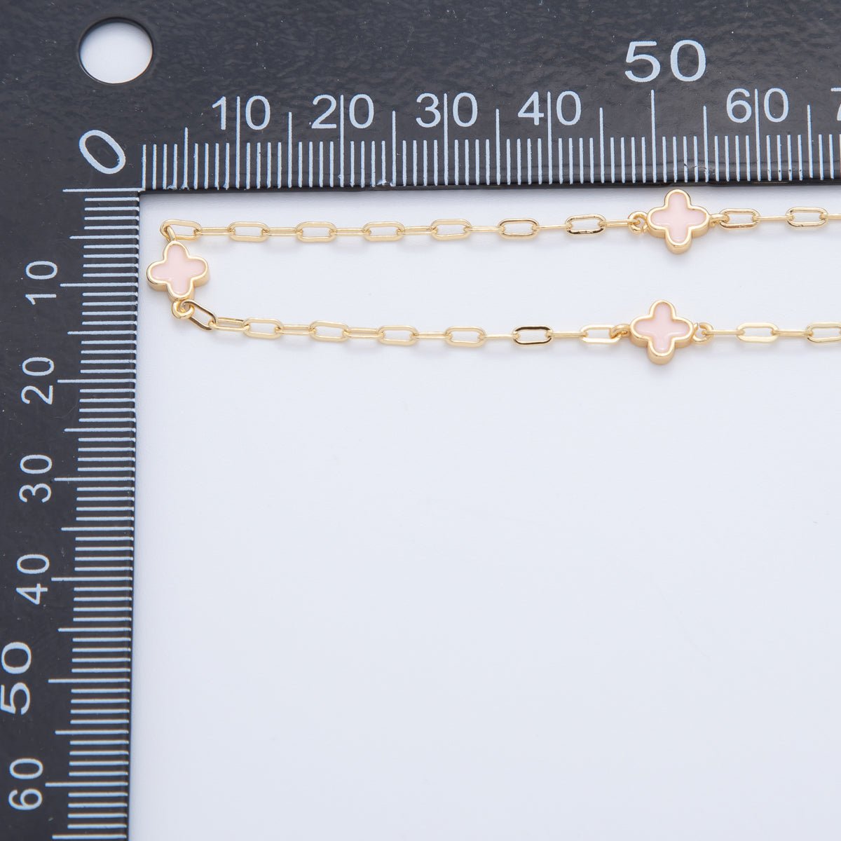 16K Gold Filled Light Pink Quatrefoil Enamel Paperclip Unfinished Chain by Yard | Roll - 1598 - DLUXCA