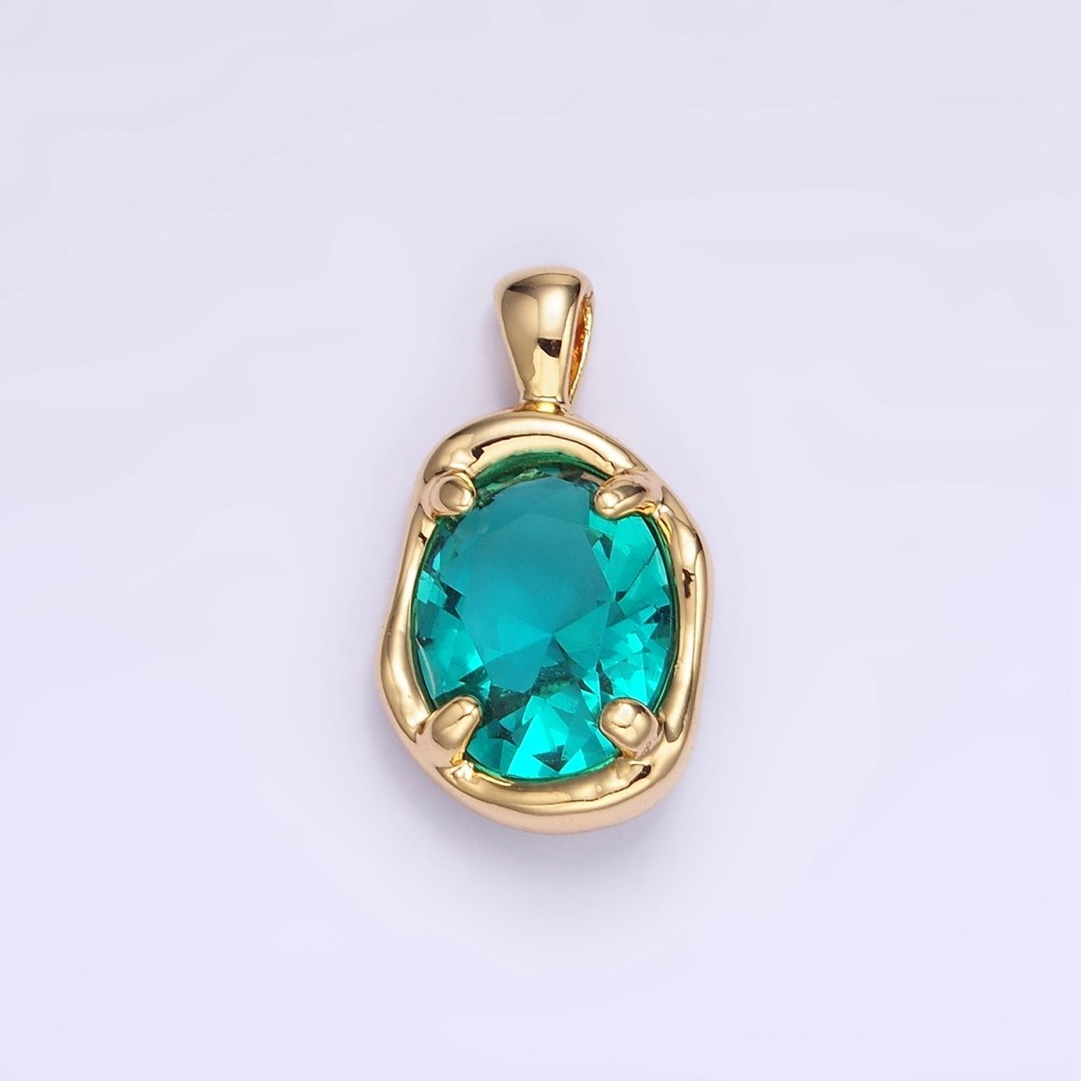 16K Gold Filled Light Teal Blue CZ Molten Bezel Pendant | AA1312 - DLUXCA