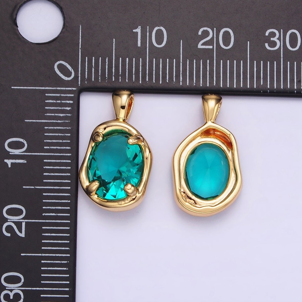 16K Gold Filled Light Teal Blue CZ Molten Bezel Pendant | AA1312 - DLUXCA