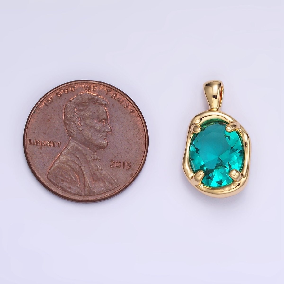 16K Gold Filled Light Teal Blue CZ Molten Bezel Pendant | AA1312 - DLUXCA