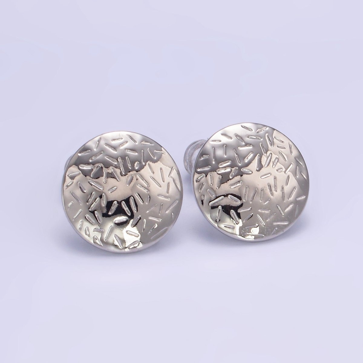16K Gold Filled Line - Textured Round Stud Earrings in Gold & Silver | Z824 Z825 - DLUXCA