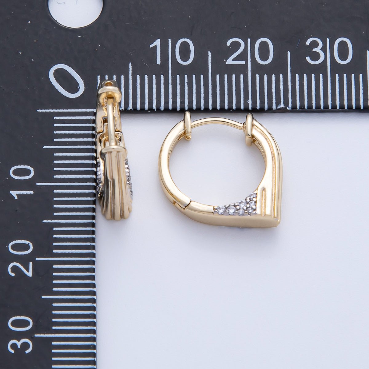 16K Gold Filled Lined Textured Micro Pave CZ Huggie Earrings | Earrings - 98 - DLUXCA