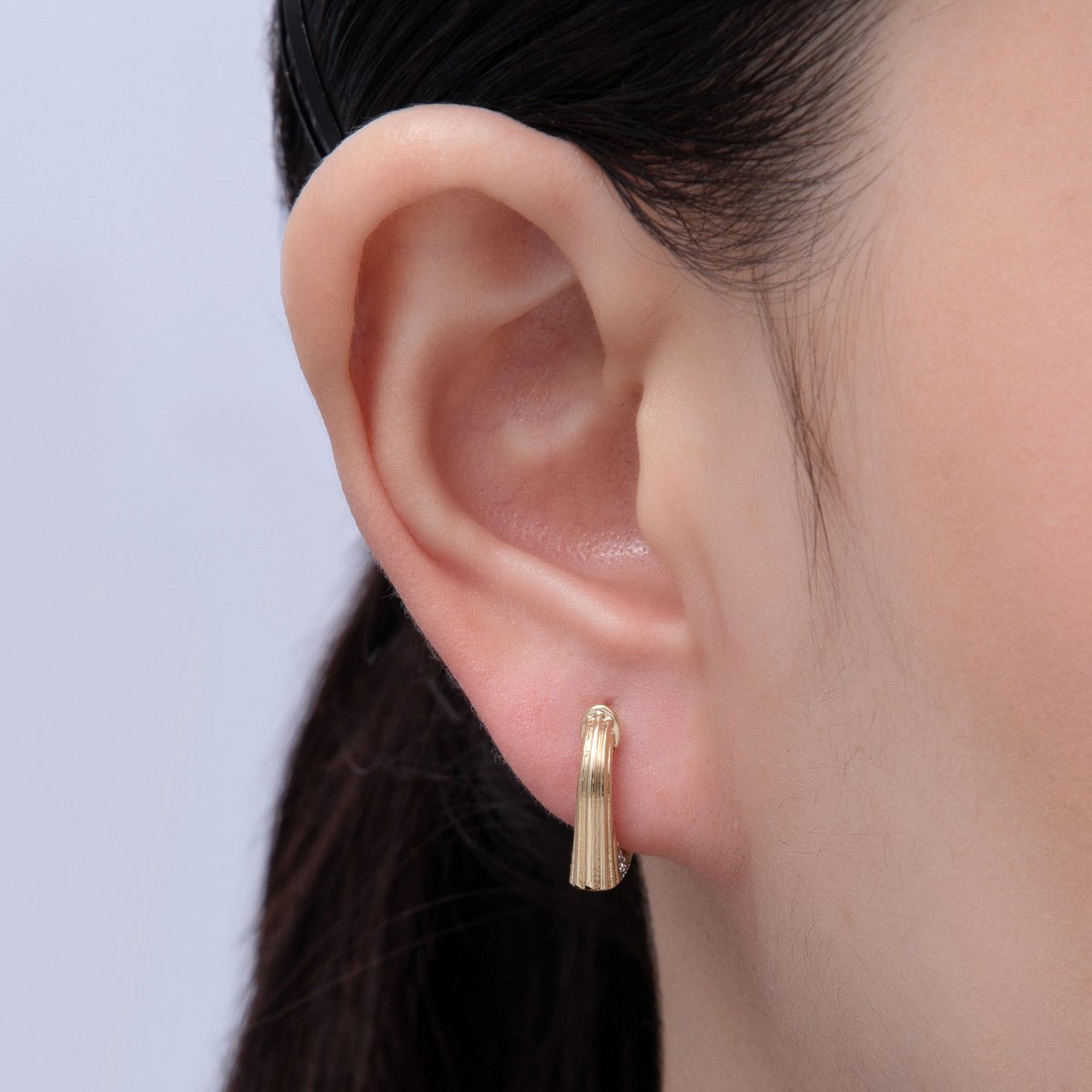 16K Gold Filled Lined Textured Micro Pave CZ Huggie Earrings | Earrings - 98 - DLUXCA