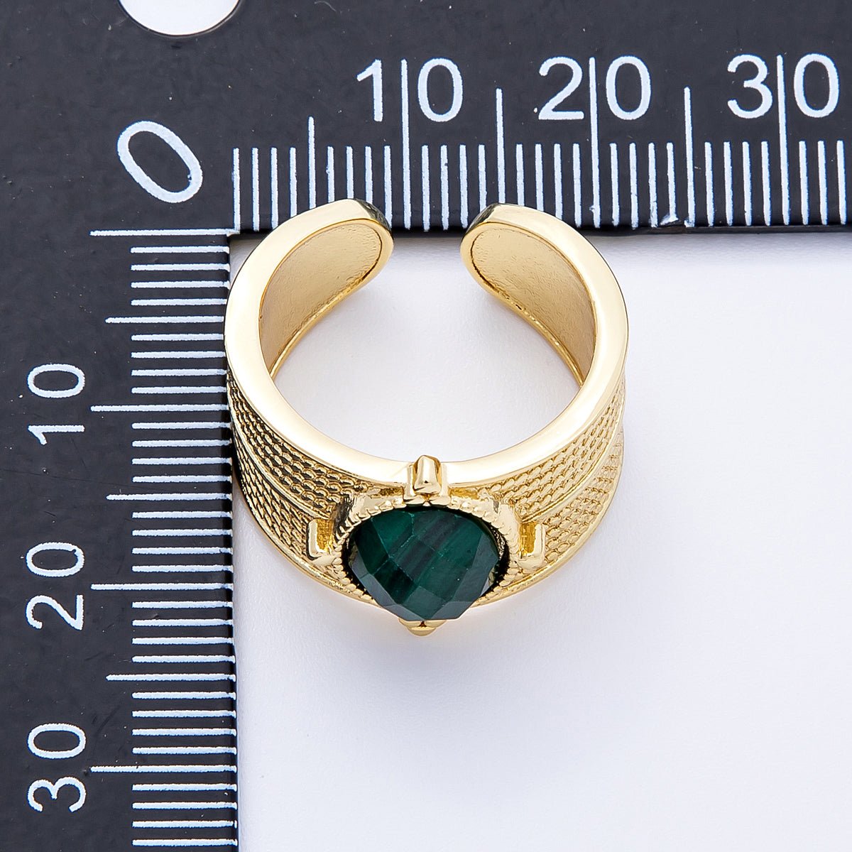 16K Gold Filled Malachite, Amazonite Cabochon Multifaceted Gemstone Textured Wide Ring | Rings - 00048 Rings - 00049 - DLUXCA