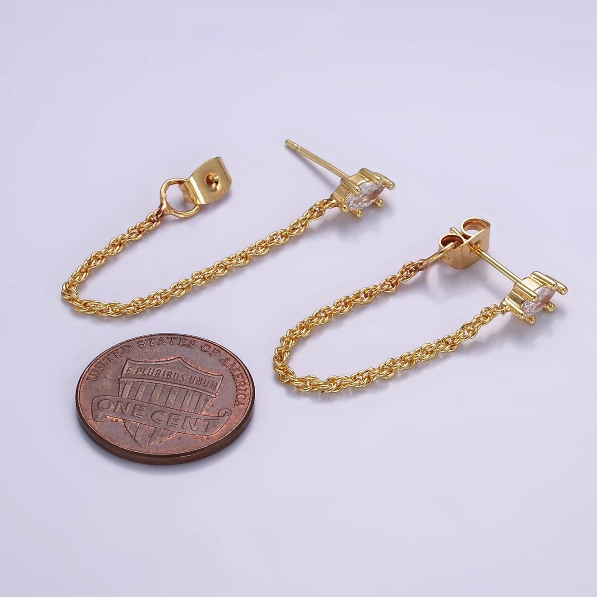 16K Gold Filled Marquise CZ Chain Link Stud Earrings | T060 - DLUXCA