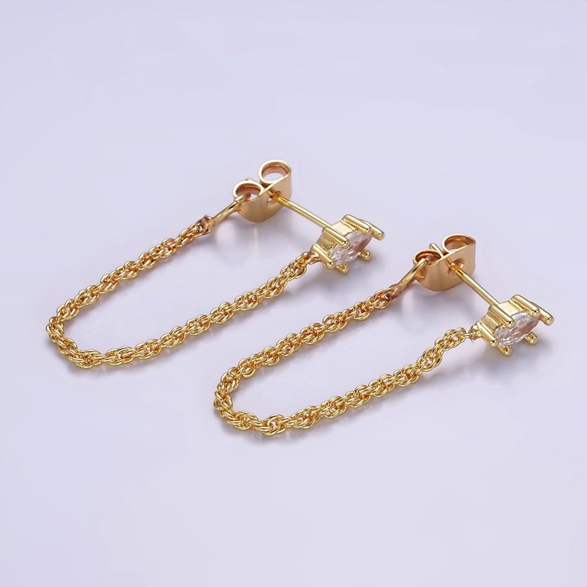 16K Gold Filled Marquise CZ Chain Link Stud Earrings | T060 - DLUXCA