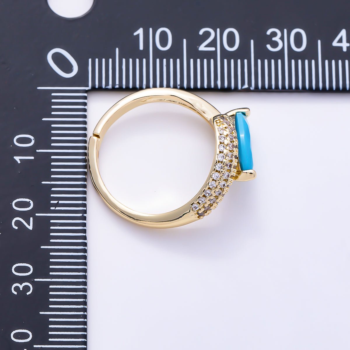 16K Gold Filled Marquise Turquoise Micro Paved CZ Bypass Adjustable Ring | Rings-00371 - DLUXCA