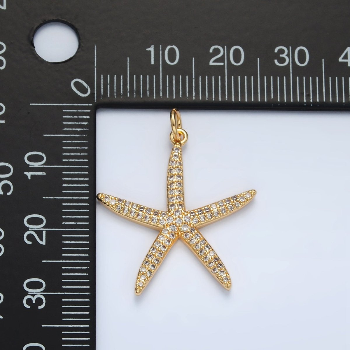 16K Gold Filled Micro Pave Cubic Zirconia Ocean Wildlife Starfish Charm For Jewelry Making X - 195 - DLUXCA