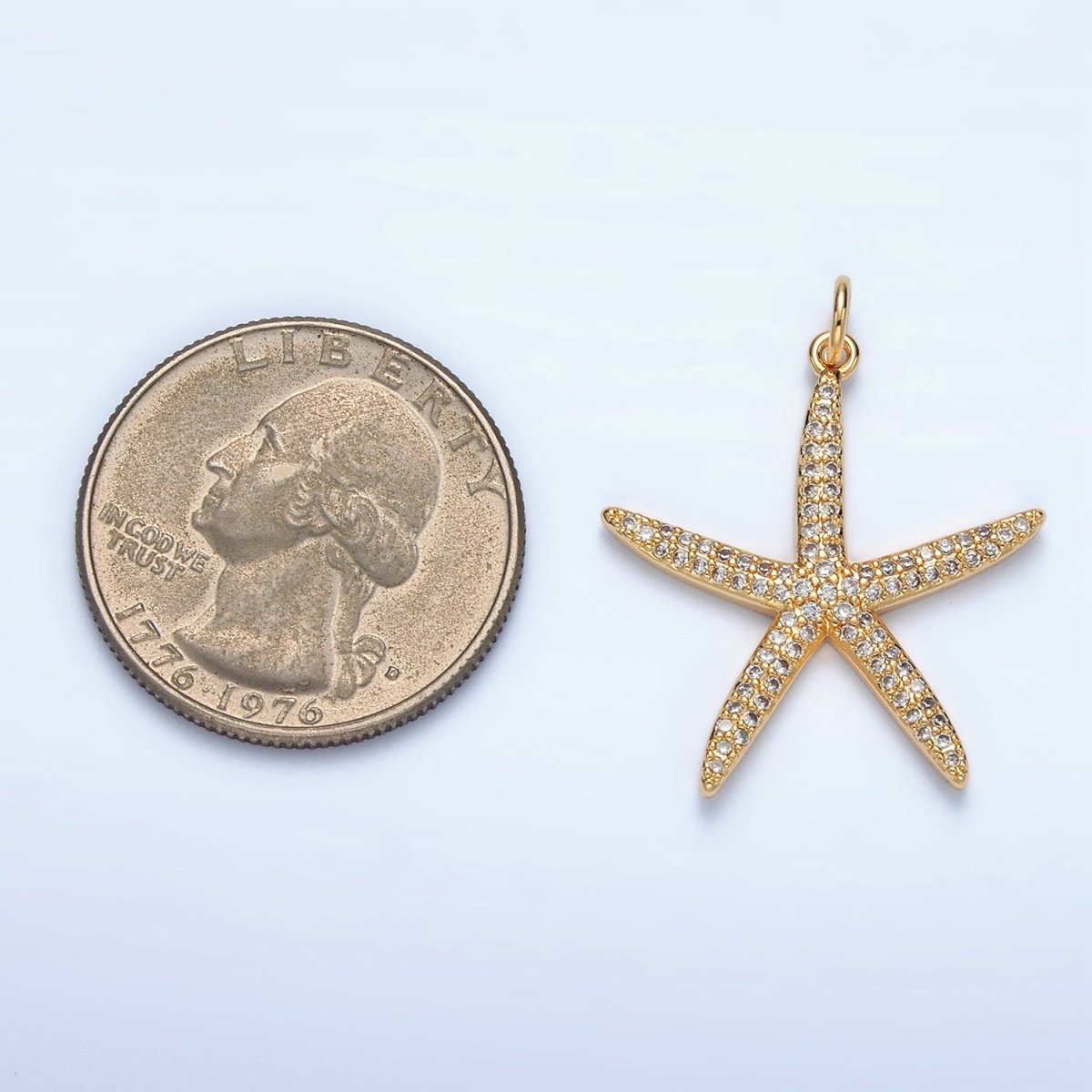 16K Gold Filled Micro Pave Cubic Zirconia Ocean Wildlife Starfish Charm For Jewelry Making X - 195 - DLUXCA