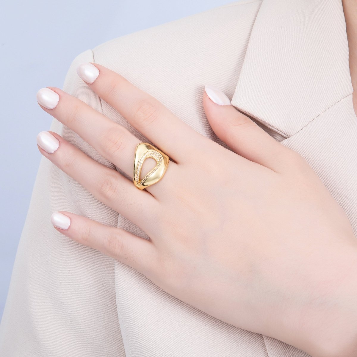 16K Gold Filled Micro Paved CZ Abstract Molten Open Ring | Rings - 00067 - DLUXCA