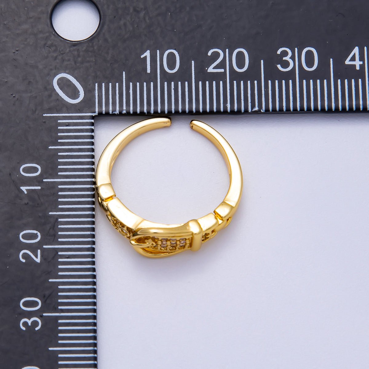 16K Gold Filled Micro Paved CZ Belt Buckle Ring | RINGS - 00077 - DLUXCA