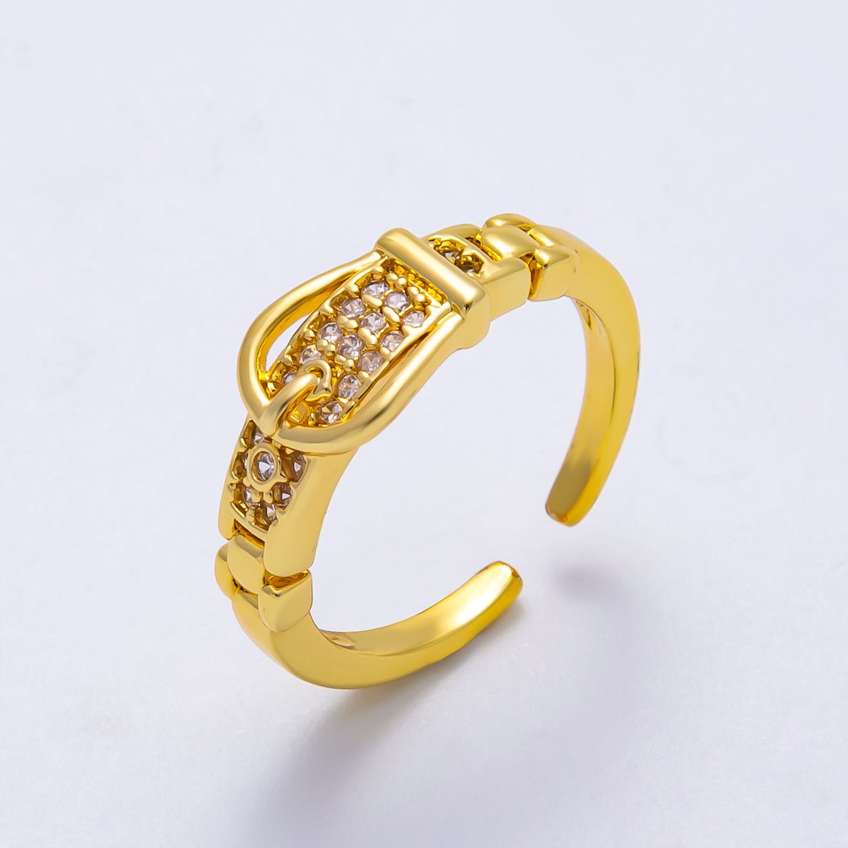 16K Gold Filled Micro Paved CZ Belt Buckle Ring | RINGS - 00077 - DLUXCA