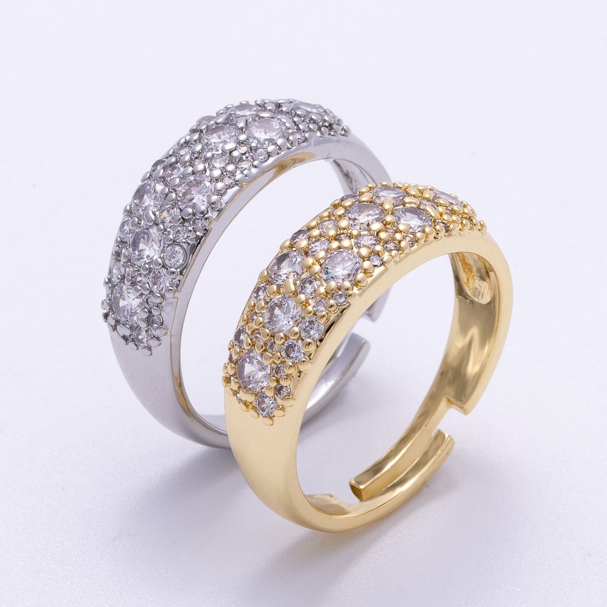 16K Gold Filled Micro Paved CZ Cluster Wide Dome Adjustable Ring in Gold & Silver | Rings - 00078 Rings - 00079 - DLUXCA