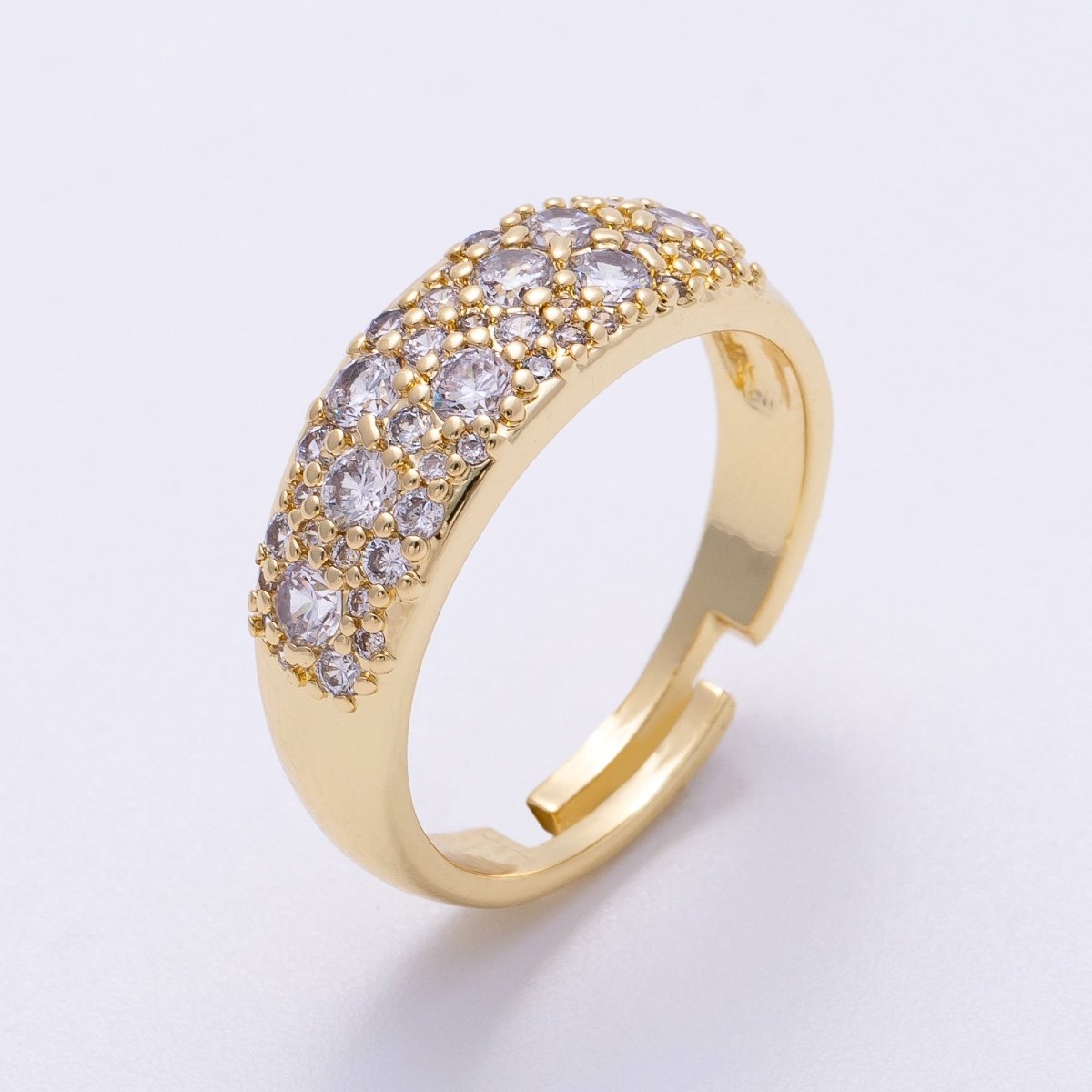 16K Gold Filled Micro Paved CZ Cluster Wide Dome Adjustable Ring in Gold & Silver | Rings - 00078 Rings - 00079 - DLUXCA